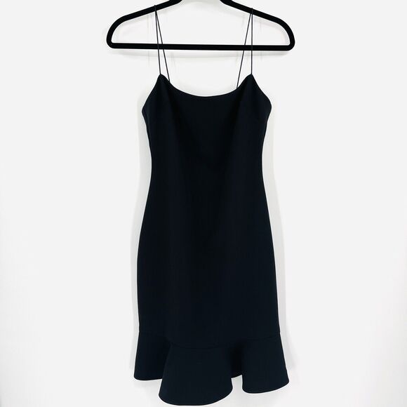 Likely Womens Dress Sz 2 Black Banks Sleeveless Flounced Ruffle Hem Crepe Sheath - Picture 2 of 11